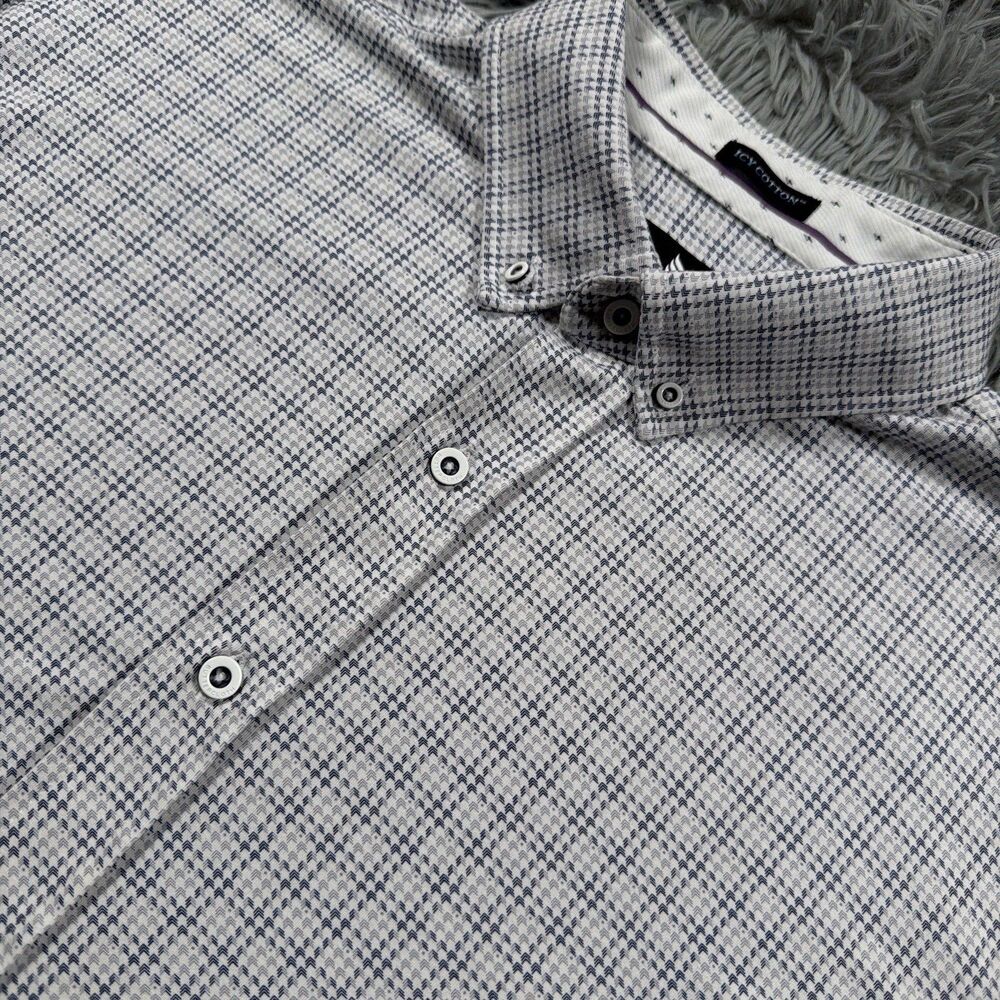 Butter Cloth Shirt Large Blue White Button Down Icy Cotton Houndstooth Mens